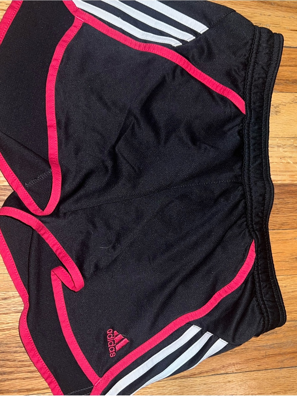 adidas Black Athletic Shorts with Pink Trim and White Stripes